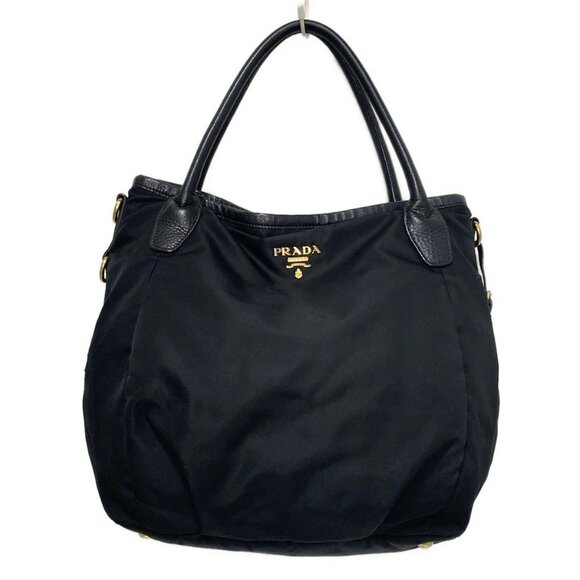 PRADA Black Nylon Leather Tote Bag 492-071225 - Picture 1 of 10